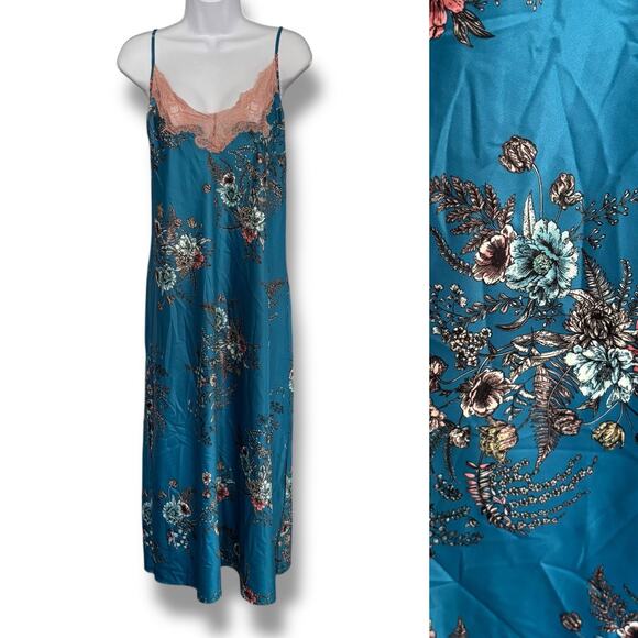 INC International Concepts Other - INC International Concepts Size XL Long Floral Nightgown Teal Lace Slit Modest